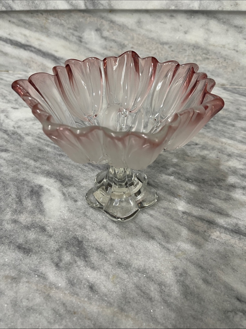 Vintage Mikasa Tulips Pink Frosted Crystal Pedestal Bowl - Germany SA 848/543